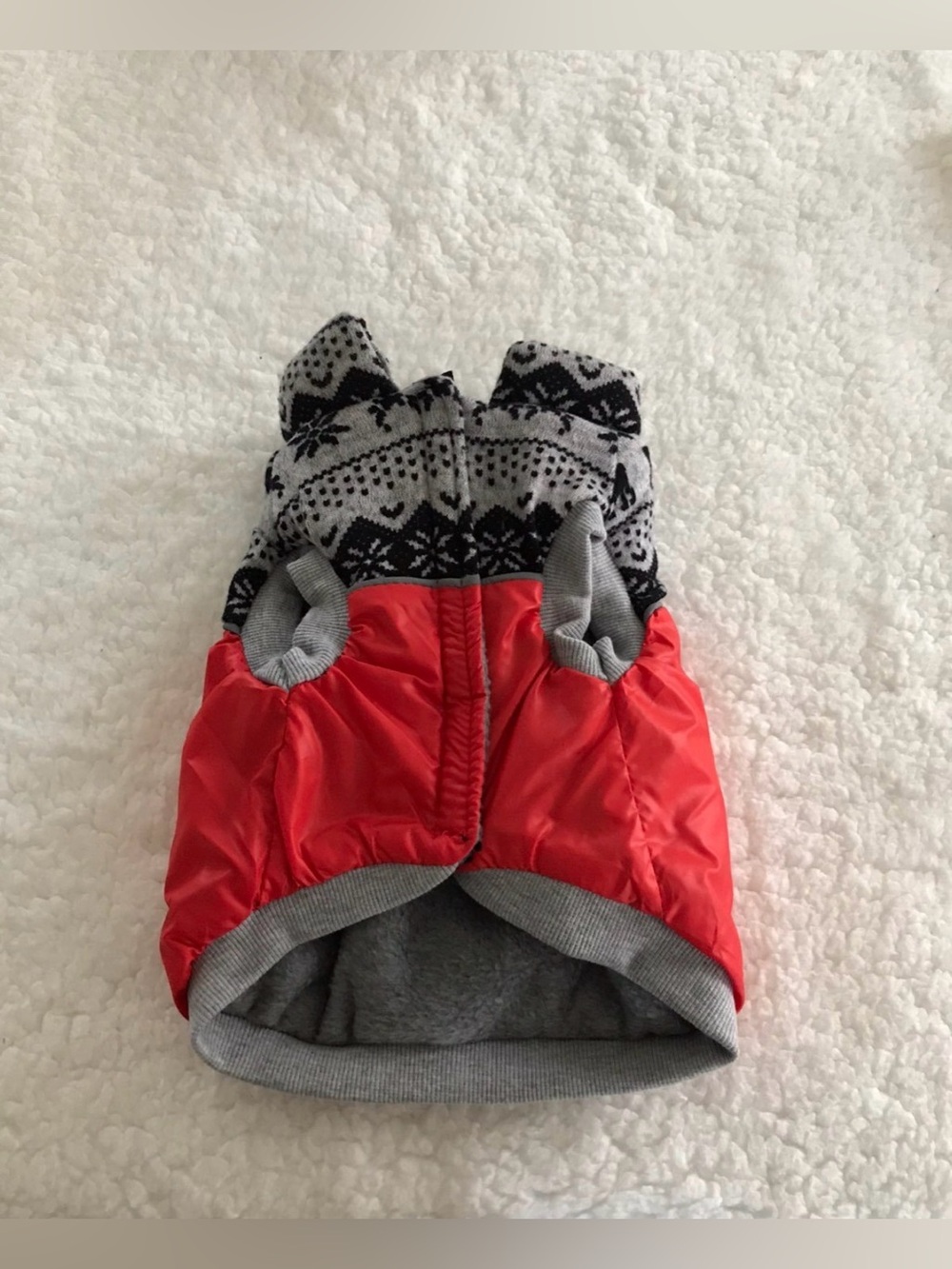 Red and Gray Nordic Print Puffer Dog Jacket